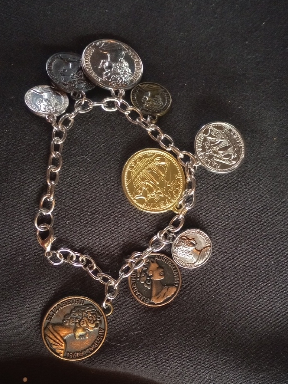 Hand Crafted Silver Chain Bracelet with Gold Coin Accent
